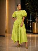 Vestido Midi Grace Franzido – Amarelo Limão
