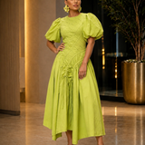Vestido Midi Grace Franzido – Amarelo Limão